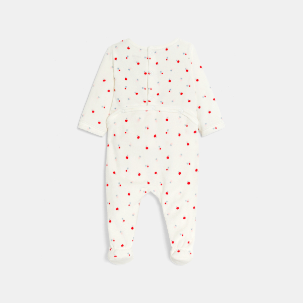 بذلة نوم مخملية برسمة التفاح، باللون الأبيض للفتيات الصغيرات